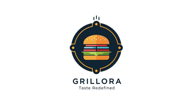 Modern burger logo for a branding company, representing delicious food and fast service, with a clean and professional design.