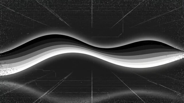 Abstract grayscale animation of flowing layered wave with bright glowing highlights, looping design concept