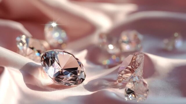 luxury diamond gemstone on silk background animation