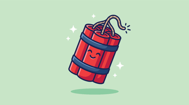 Cute cartoon dynamite stick with a smiling face.