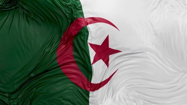 Algeria flag waving Seamless silk flag 3d animation slow motion Looping