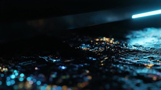Boiling water in a hot pot over a fireplace crackles with a dark purple glow against an abstract nature backdrop of a starry night sky and blue earth texture