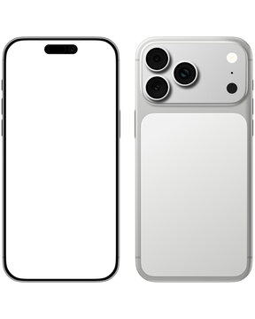 Front and Back View silver iphone 17 pro Smartphone mockup, transparent background