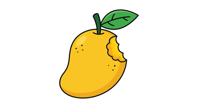 Cartoon mango with bite mark colorful vector illustration on white background