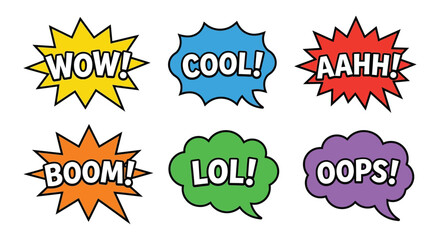 Cartoon speech bubbles with exclamations colorful vector illustration © Sagor