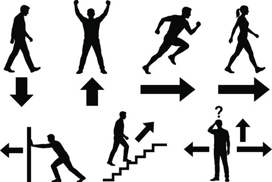 Human Movement Direction And Action Silhouette Set