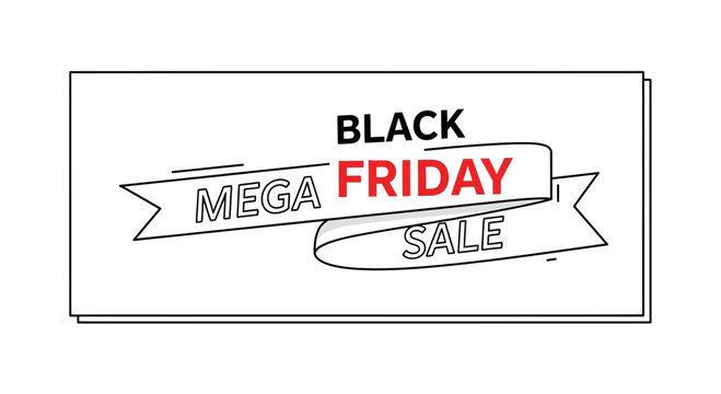 Black Friday Mega Sale Banner with Ribbon - Vector Illustration