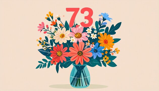 Vibrant Flower Bouquet with Number 73 for Birthday or Anniversary Celebration