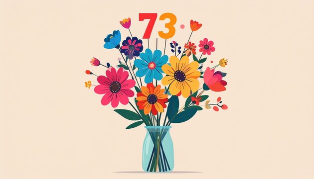 Vibrant Flower Bouquet with Number 73 for Birthday or Anniversary Celebration