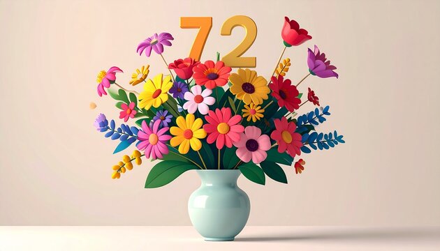 Vibrant Flower Bouquet with Number 72 for Birthday or Anniversary Celebration