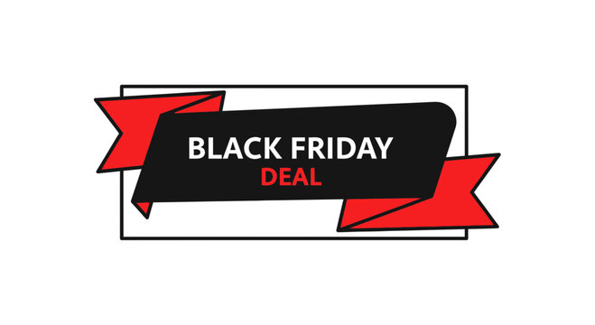 Black Friday Deal Banner with Red Ribbon and White Outline