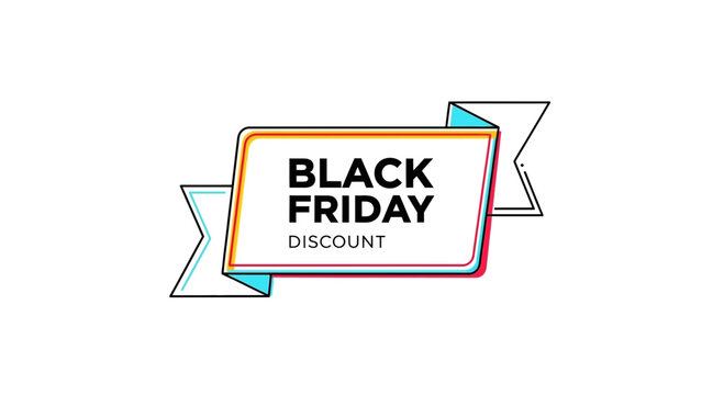 Black Friday Discount Banner with Ribbon and Neon Glow Effect