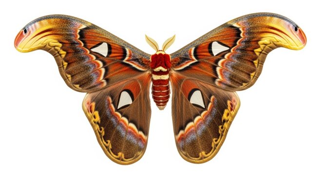 Realistic Atlas Moth with Open Wings Isolated on White Background