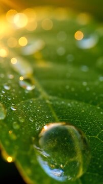 Goutte d'eau qui tombe doucement d'une feuille d'arbre 