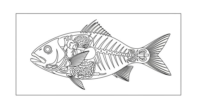 Fish Anatomy Diagram: Skeleton, Organs, Brain, and Gills - Scientific Illustration