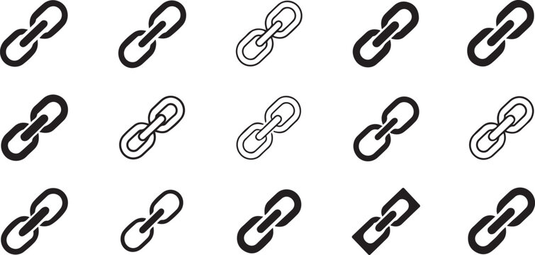 link design set chain link glyphs grid icons vector shapes for ui pack