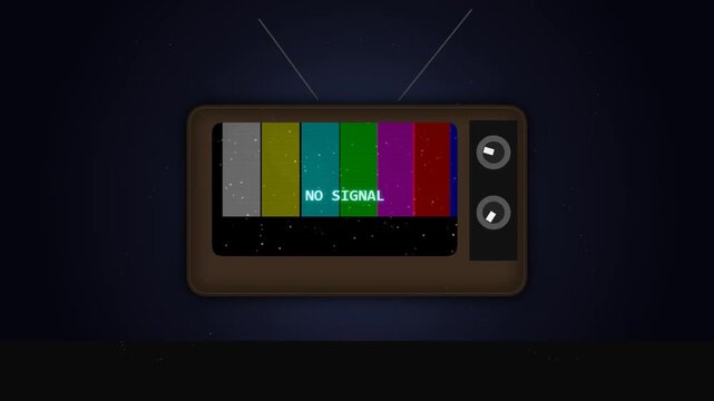 Retro television showing colorful test pattern with no signal on screen
