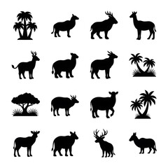 Fototapeta premium Black silhouettes of animals and plants.