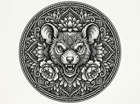 alevidhanu creates fierce wolf illustration with floral mandala elements