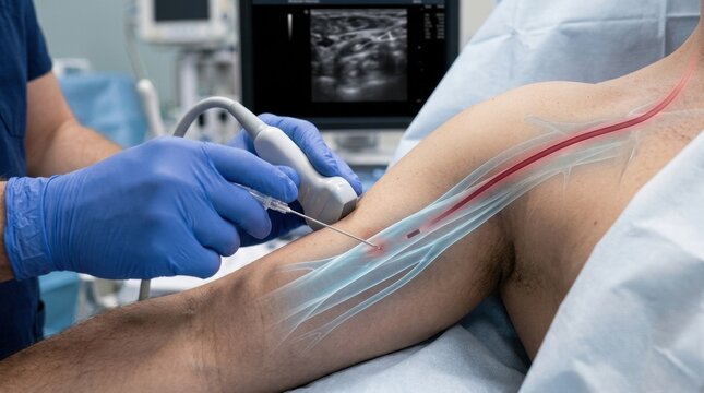Ultrasound-guided central venous catheter insertion procedure in a medical setting