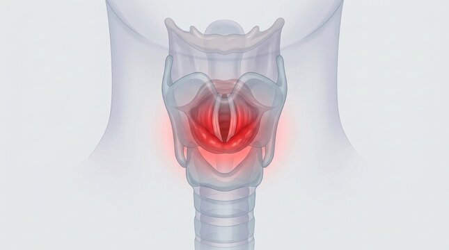 Illustration of inflamed vocal cords showing redness and pain in the larynx