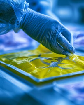 Gloved Hand Sealing Yellow Biohazard Sample Bag in Laboratory