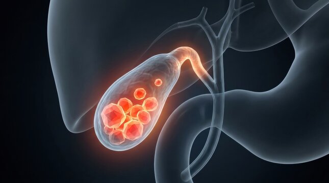 Gallstones visualized inside the gallbladder, a common digestive system ailment