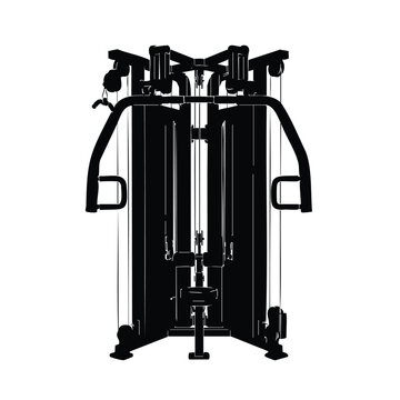 Cable crossover machine gym equipment isolated on white background silhouette.