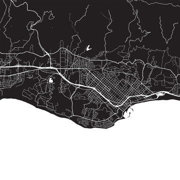 Santa Barbara California Vector Map, Detailed City Street Map Black and White Minimalist Line Art