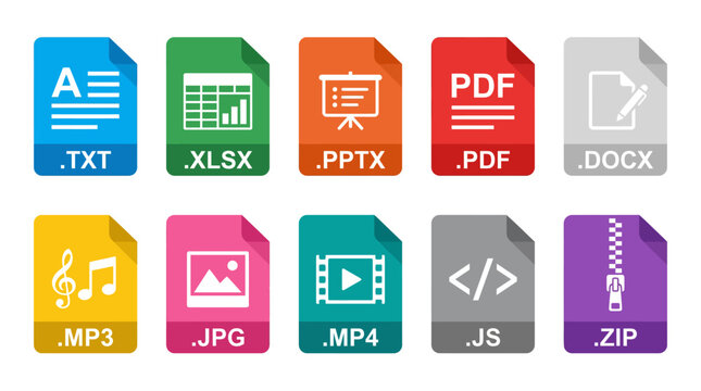 File Type Icons Collection for Document Media and Archive Formats Colorful