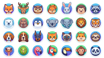 Obraz premium Cute Animal Avatars Collection for App Icons Stickers and Other Purposes