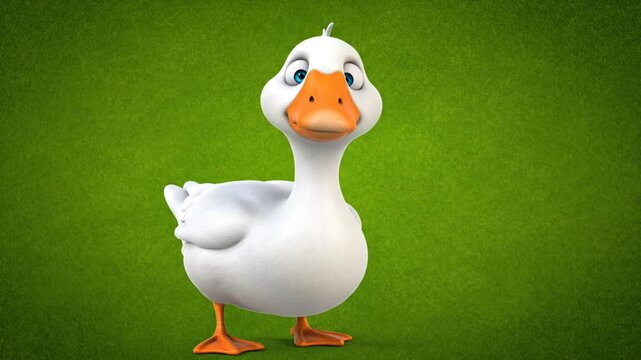 Cheerful cartoon goose honking and interacting with expressive animation set against a vibrant green background