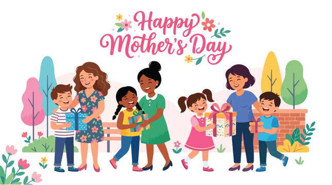 Vector people celebrating "Happy Mother's Day" 003