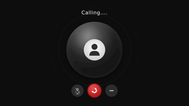 User interface element for a call in progress on a dark background with icons for end call and microphone