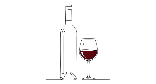 Wine bottle and glass illustration.