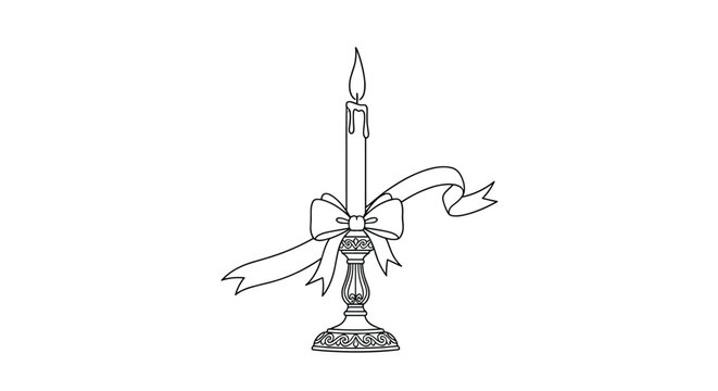 Single lighted white candle in an ornate silver holder decorated with a pink ribbon bow and curls for a peaceful or commemorative event.