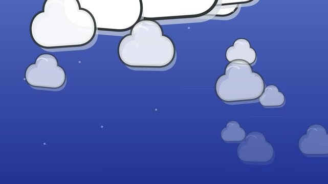 Animated 2D vector clouds floating across a blue background sky