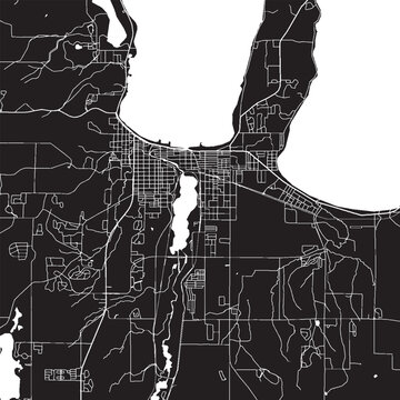 Traverse City Michigan Vector Map, Detailed City Street Map Black and White Minimalist Line Art