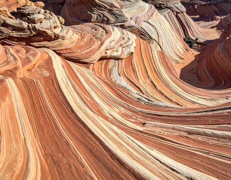 A sandstone rock formation with swirling patterns