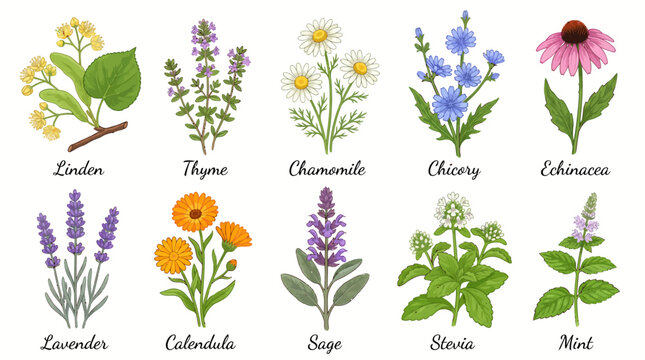 Medicinal Herbs Collection for Health and Wellness Use Herbs Illustration