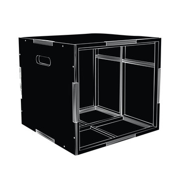 Wooden plyo jump box for functional crossfit training isolated silhouette.
