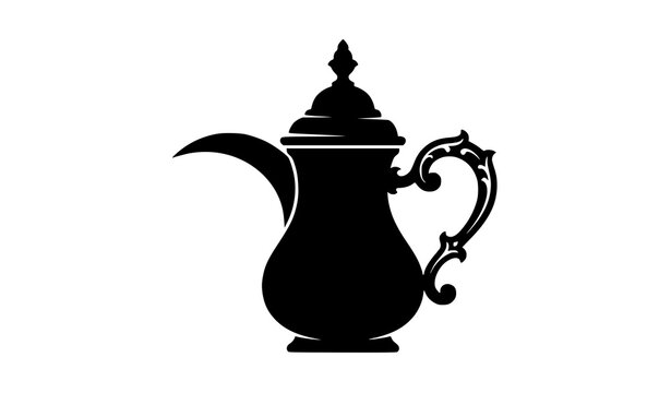 Traditional Arabic dallah coffee pot black silhouette isolated cultural vector illustration