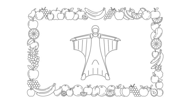 Wingsuit Flyer Silhouette Surrounded by a Fruit Border