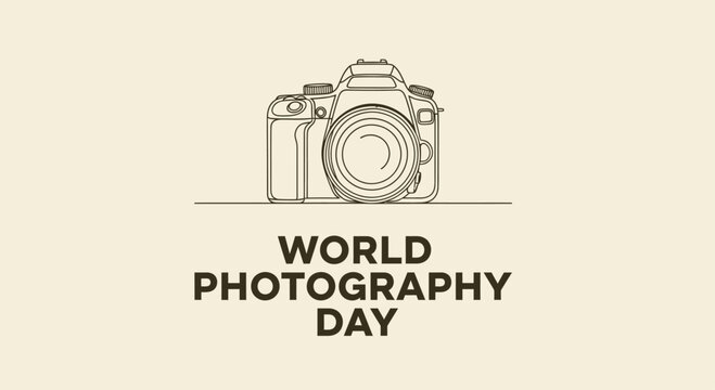 Professional digital dslr camera line art vector illustration for world photography day minimalist graphic design Photography Day