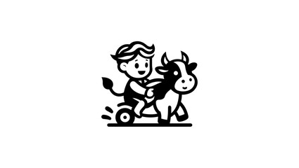 Fototapeta premium Girl with cow silhouette, Cowgirl Calf SVG, Farm Girl, a cute baby cow, Line art cow, Ride cow vector images & illustrations, Adorable Cartoon Cow Illustration Free Vector, Dancing cow Vectors, cartoo