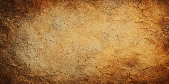 A vintage aged parchment and brown leather texture with a grungy antique surface creates a worn retro backdrop on a blank ancient paper page