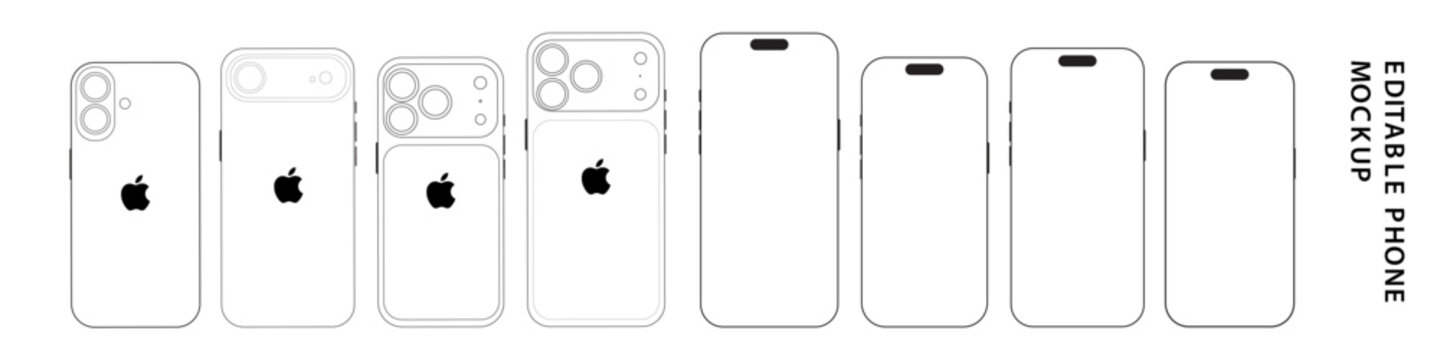 Realistic Smartphone Mockup icon with blank screen. iphone 17 series and pro max smartphone mockup. white gray, orange, smartphone device blank screen mockup template phone layout. vector illustration
