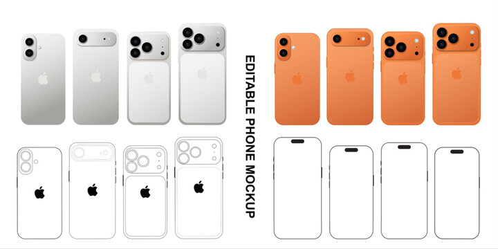 Realistic Smartphone Mockup icon with blank screen. iphone 17 series and pro max smartphone mockup. white gray, orange, smartphone device blank screen mockup template phone layout. vector illustration