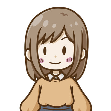 笑顔の女性アバター・シンプルな正面イラスト / Cute smiling girl avatar