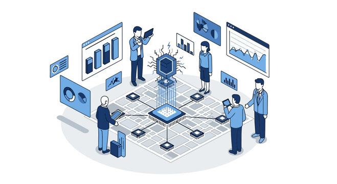 Professionals plan and analyze server architecture around cloud infrastructure